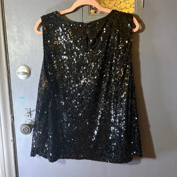 LC Lauren Conrad Black Sequin Tank Top 1X Sleeveless Party Top - Picture 8 of 8